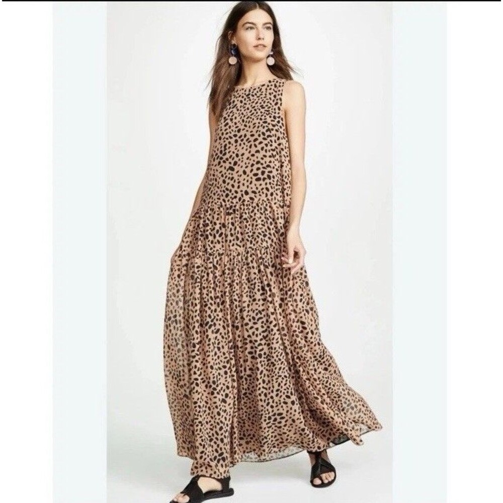 Fame and Partners Gathered Full Maxi Dress 4 Brown Leopard Autumn Wedding Boho